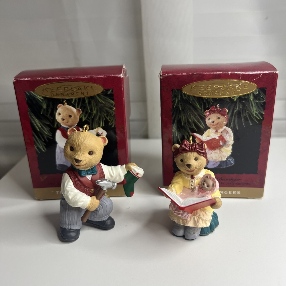 Hallmark Keepsake The Bearingers Bear Christmas Ornament Lot of 2 Vintage 1990s